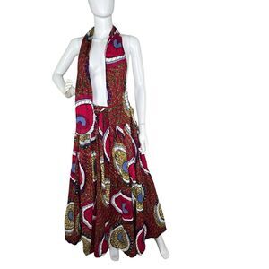 Women's Size L Full Maxi Cotton African Skirt Matching Scarf Deep Pockets